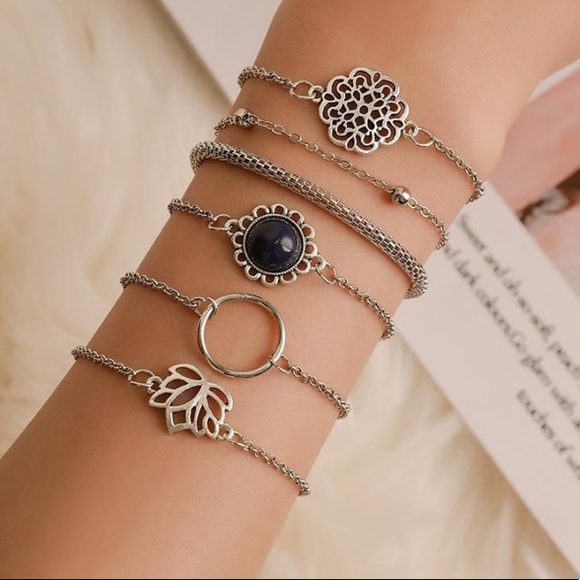 🌗6 Pc Hollowed Lotus Flower Bracelet New - Picture 3 of 8
